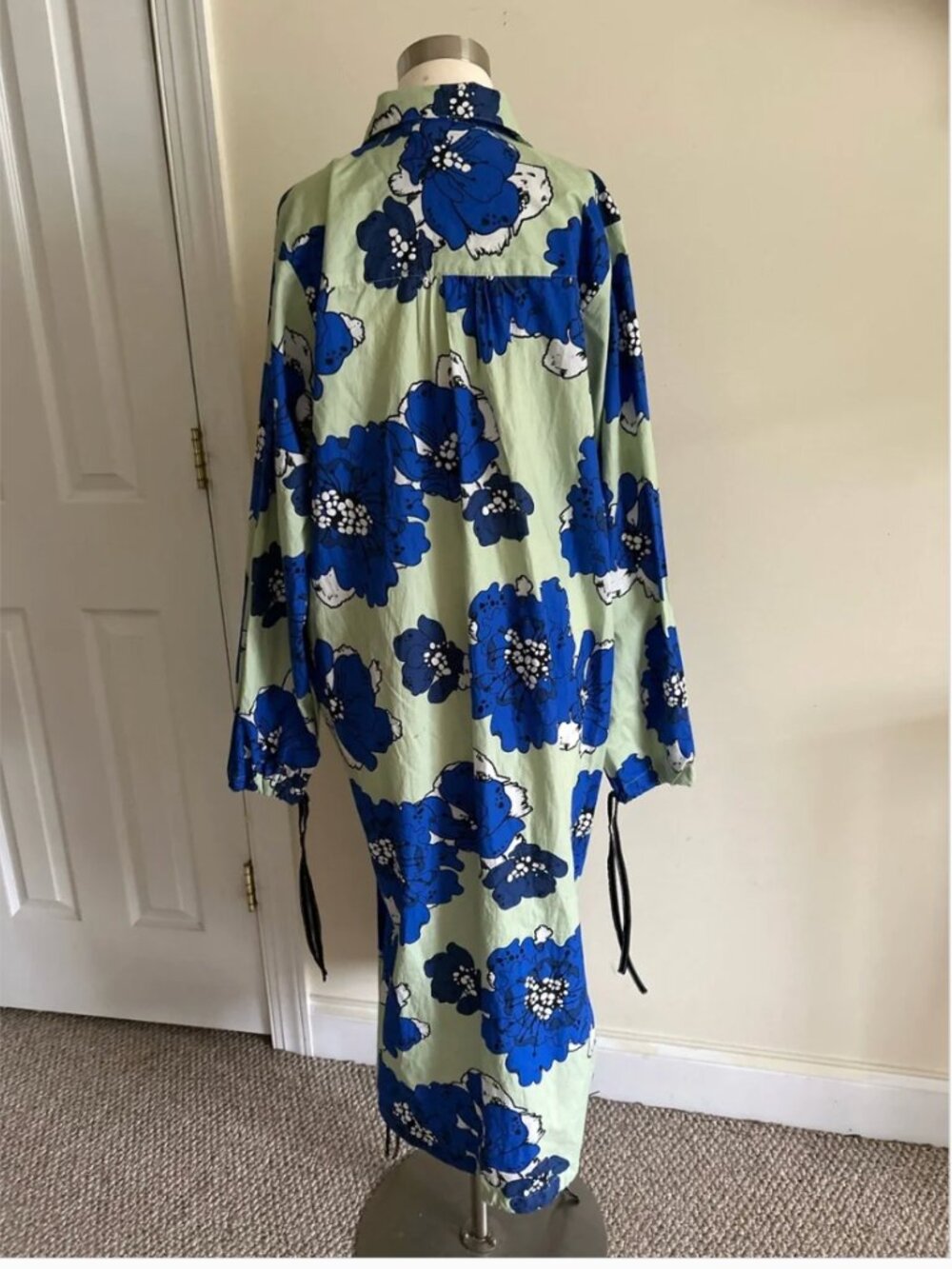 Anthropologie Dhruv Kapoor Floral Midi Shirtdress Cotton Blue Green Dress size M - Picture 6 of 10
